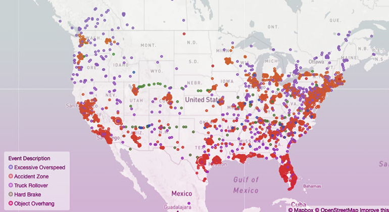 live map of the U.S. that shows the most dangerous locations for commercial vehicle