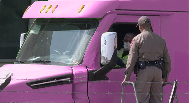 Commercial truck being inspected at border